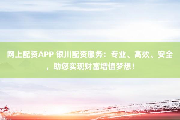 网上配资APP 银川配资服务：专业、高效、安全，助您实现财富增值梦想！
