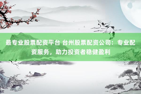 最专业股票配资平台 台州股票配资公司：专业配资服务，助力投资者稳健盈利