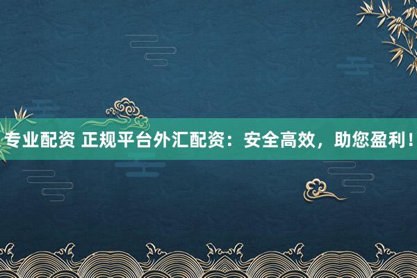 专业配资 正规平台外汇配资：安全高效，助您盈利！