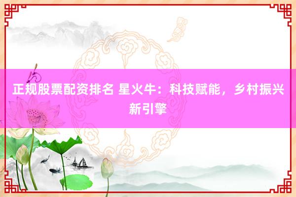 正规股票配资排名 星火牛：科技赋能，乡村振兴新引擎