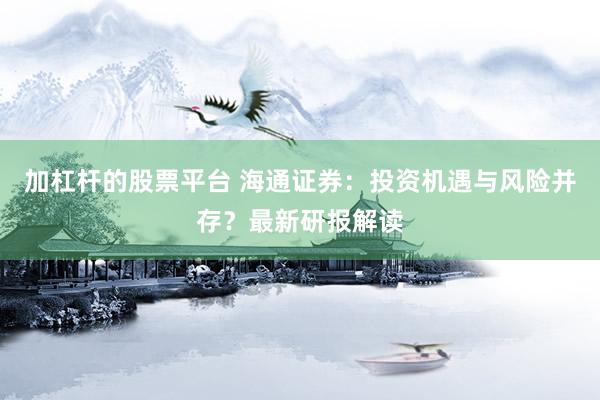 加杠杆的股票平台 海通证券：投资机遇与风险并存？最新研报解读