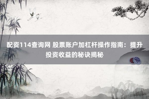 配资114查询网 股票账户加杠杆操作指南：提升投资收益的秘诀揭秘