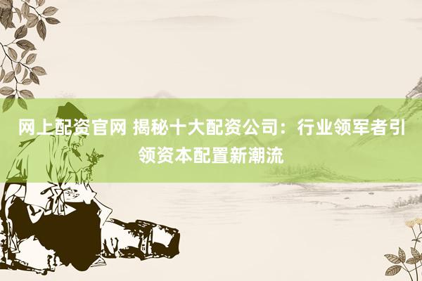 网上配资官网 揭秘十大配资公司：行业领军者引领资本配置新潮流