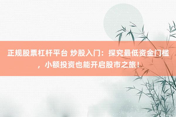 正规股票杠杆平台 炒股入门：探究最低资金门槛，小额投资也能开启股市之旅！