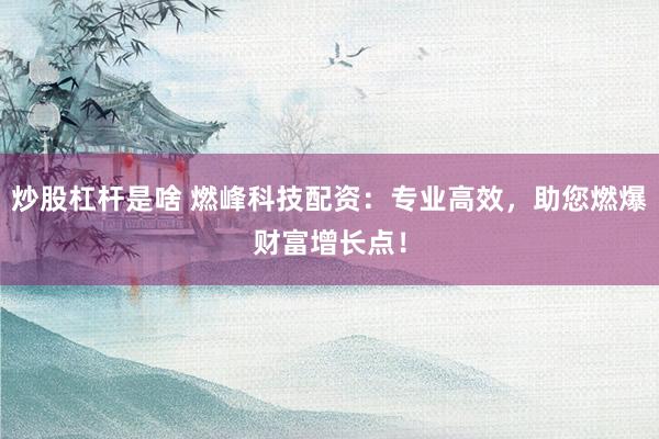 炒股杠杆是啥 燃峰科技配资:专业高效,助您燃爆财富增长点!