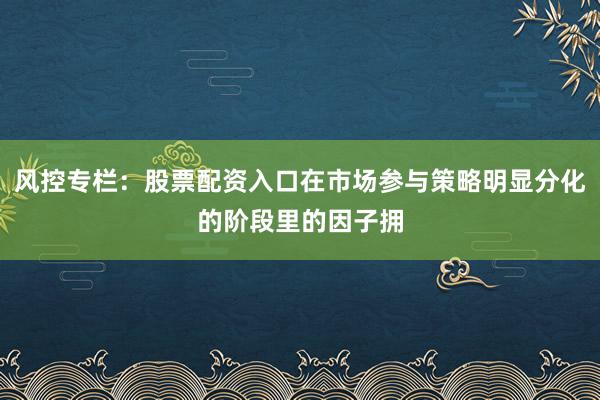 风控专栏：股票配资入口在市场参与策略明显分化的阶段里的因子拥