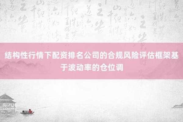 结构性行情下配资排名公司的合规风险评估框架基于波动率的仓位调